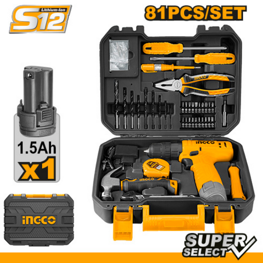INGCO Tool Set 81pcs with 12V Cordless Drill HKTHP10811