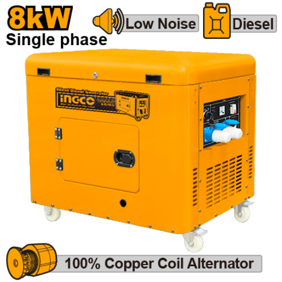 INGCO Silent Diesel Generator 8kW Single Phase Electric Start GSE80001