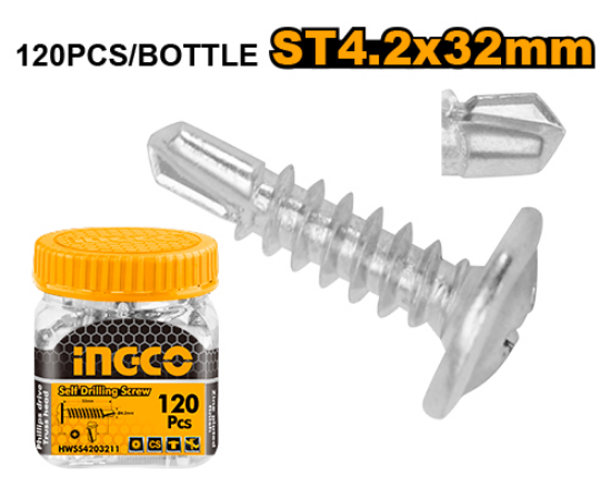 INGCO Self-Drilling Truss Head Screws White ST4.2x32mm 120pcs HWSS4203211