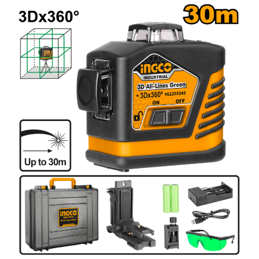 INGCO Green Laser Level 3D 360 Degree 30m HLL255245