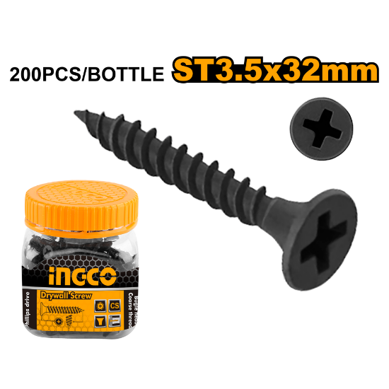 INGCO Black Wood Screws Countersunk ST3.5x32mm 200pcs HWDS3503221