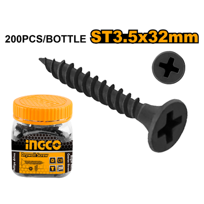 INGCO Black Wood Screws Countersunk ST3.5x32mm 200pcs HWDS3503221