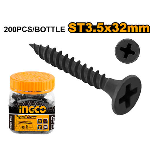 INGCO Black Wood Screws Countersunk ST3.5x32mm 200pcs HWDS3503221
