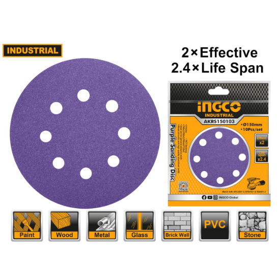 INGCO Round Sanding Discs 11pcs 150mm P40-P120 AKRS150103