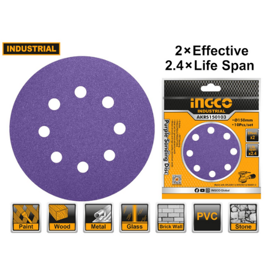 INGCO Round Sanding Discs 11pcs 150mm P40-P120 AKRS150103