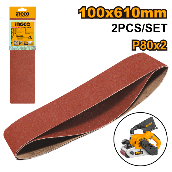 INGCO BSP020801 | ورق سنفرة حزامي 100×610 مم علبة 10 مجموعات