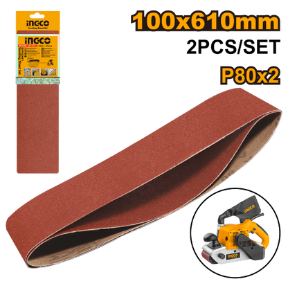 INGCO Sanding Belts 2pcs 100x610mm P80 BSP020801