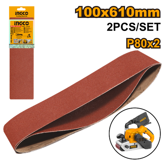 INGCO BSP020801 | ورق سنفرة حزامي 100×610 مم علبة 10 مجموعات