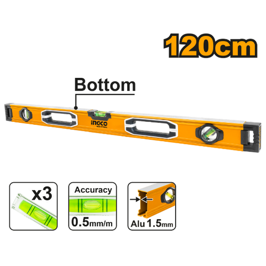 INGCO Aluminium Spirit Level 120cm Industrial HSL08120