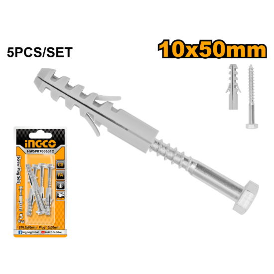 INGCO HWSPK7006512 Hex Head Screws with Plugs 6.5x65mm