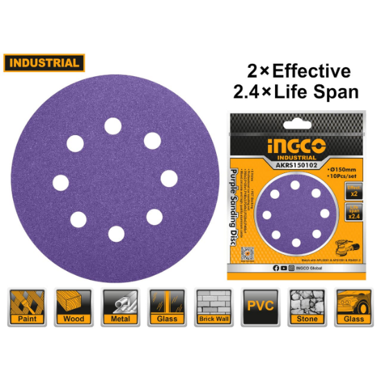 INGCO Round Sanding Discs 10pcs 150mm P80-P400 AKRS150102