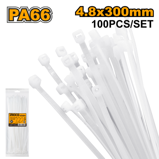 INGCO Nylon Cable Ties 300x4.8mm White 100pcs HCT3002