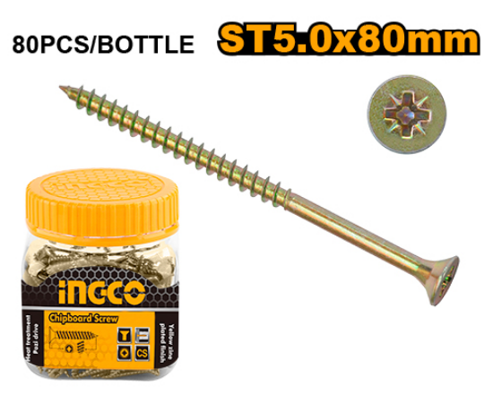 INGCO Yellow Wood Screws Phillips ST5.0x80mm 80pcs HWBS5008011