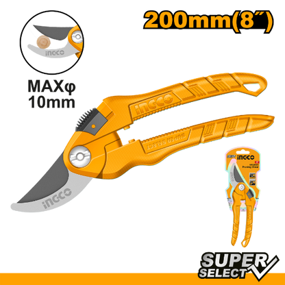 INGCO Pruning Shears 200mm 8in Cut 10mm Metal Handle HPS0201