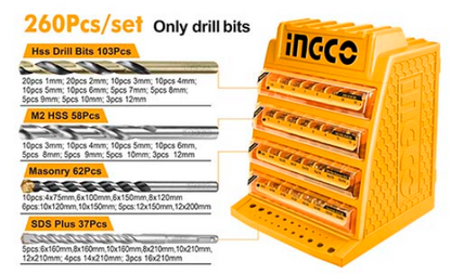 INGCO Drill Bit Display Stand with 260pcs Bits 340x320x430mm AKD2608M-1