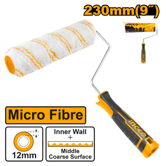 INGCO Interior Paint Roller with Handle 230mm 9in Microfibre 12mm Pile HRHT042301D