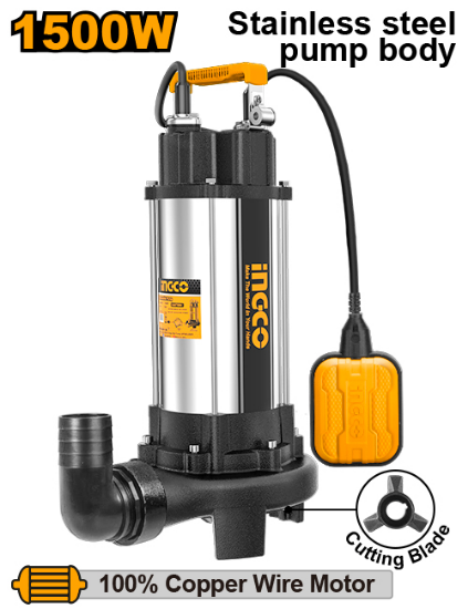 INGCO Submersible Sewage Grinder Pump 1100W 1.5HP 2in SPDB15008