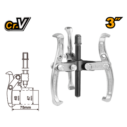 INGCO Gear Puller 3 Jaw 3in 75mm Cr-V HGP08033