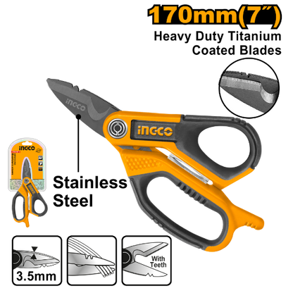 INGCO Electrician Scissors 7in 170mm Titanium Plated Stainless Steel HES051708