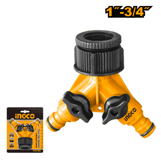 INGCO 2-Way Hose Connector with Valves 1in-3/4in HHC1202