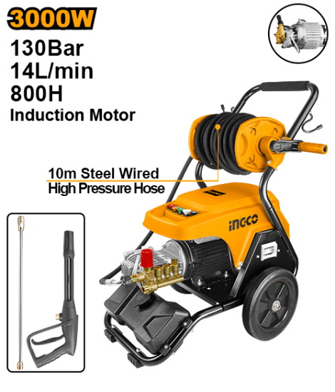 INGCO Industrial High Pressure Washer 3000W 130Bar 14L/min HPWR30008