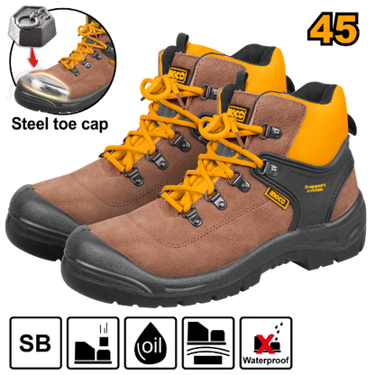 INGCO Leather Safety Shoes Steel Toe Support System Size 45 SSH12SB.45