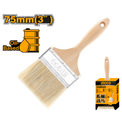 INGCO Paint Brush 3in 75mm Wooden Handle Bristle for Oil-Based Paint CHPTB0503