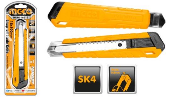 INGCO Snap-Off Utility Knife 18x100mm SK4 HKNS16218