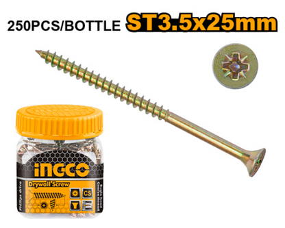 INGCO Yellow Wood Screws Phillips ST3.5x25mm 250pcs HWBS3502511