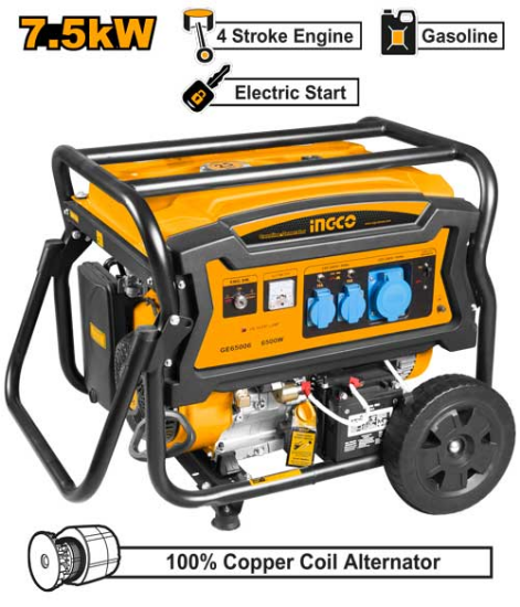 INGCO Petrol Generator 7.5kW Electric and Recoil Start GE75006