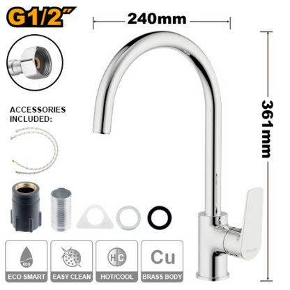 INGCO HSLBM23401 Chrome Kitchen Sink Mixer