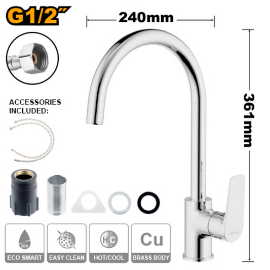 INGCO HSLBM23401 Chrome Kitchen Sink Mixer