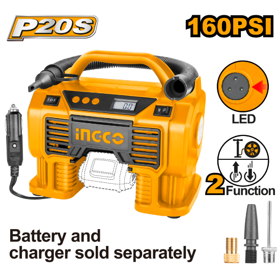 INGCO Cordless Tyre Inflator 20V 160PSI 11bar with Digital Display CACLI2002