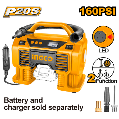 INGCO Cordless Tyre Inflator 20V 160PSI 11bar with Digital Display CACLI2002