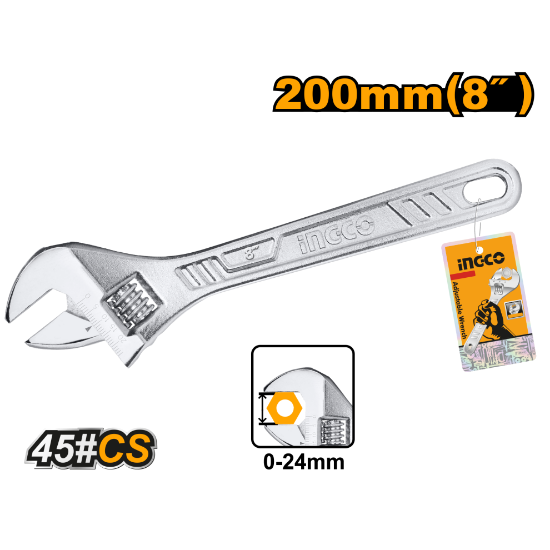 INGCO Adjustable Wrench 8in 200mm HADW131082