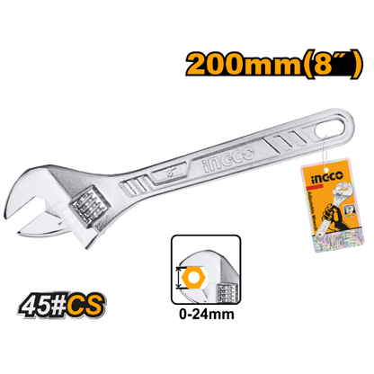 INGCO Adjustable Wrench 8in 200mm HADW131082