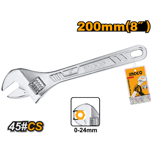 INGCO Adjustable Wrench 8in 200mm HADW131082