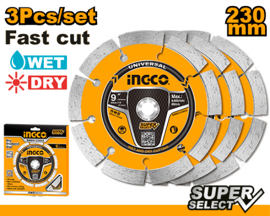 INGCO DMD0123023 Segmented Diamond Blade Set 230mm 3 Pcs Wet/Dry