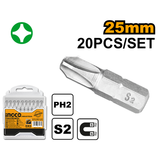 INGCO Screwdriver Bits PH2 25mm 20pcs SDB11PH213