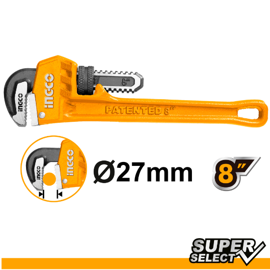 INGCO Pipe Wrench 8in 27mm HPW0828