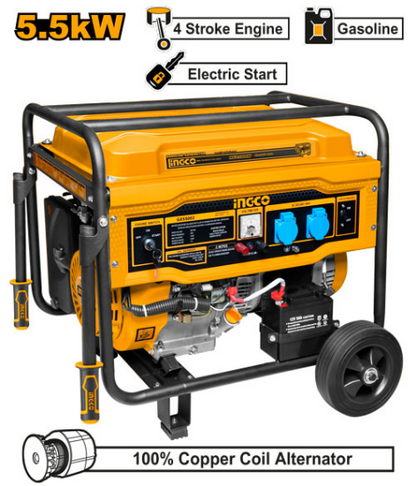 INGCO Petrol Generator 5.5kW Electric and Recoil Start GE55003