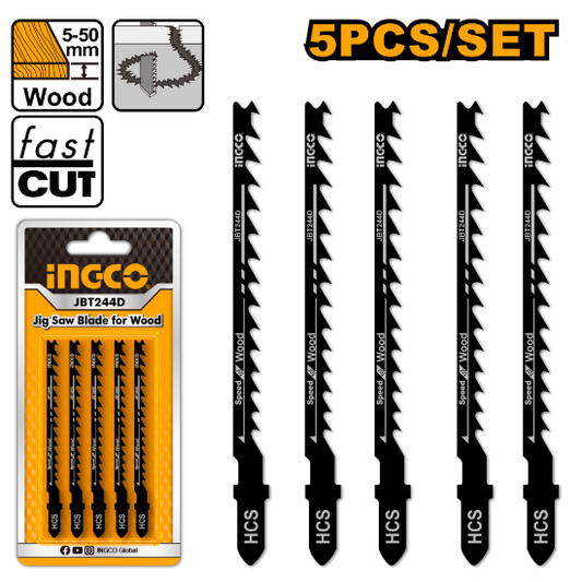 INGCO Jigsaw Blade Set Wood Fast Cut 5pcs 74mm 6TPI JBT244D