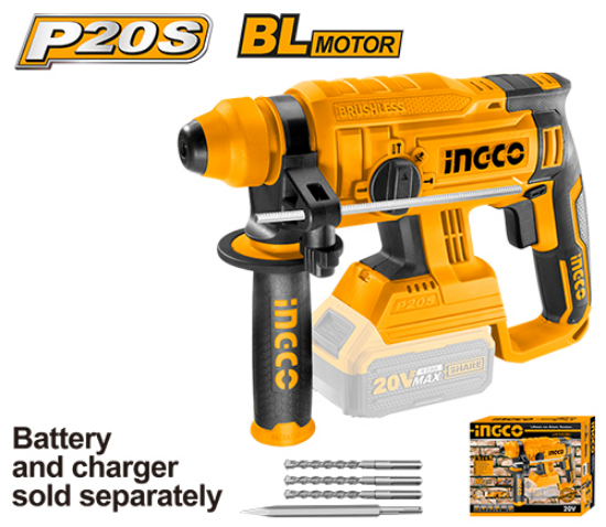 INGCO Cordless Rotary Hammer 20V Brushless 22mm SDS-Plus CRHLI2201