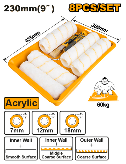 INGCO HKTCB83230083 8 Piece Paint Roller Set 9in with Tray