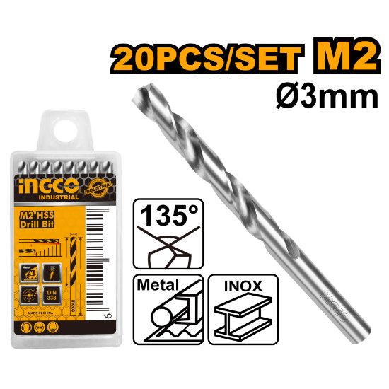 INGCO DBT1110301 | مجموعة ريش حديد صناعية HSS-M2 مقاس 3 مم