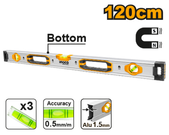 INGCO HSL38120M Magnetic Aluminium Spirit Level 120cm