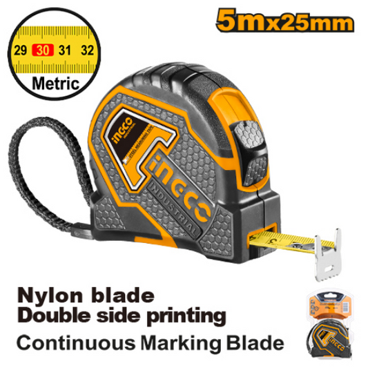INGCO HSMT8805.1 Rubber Coated Tape Measure 5m x 25mm Double-Sided Scale