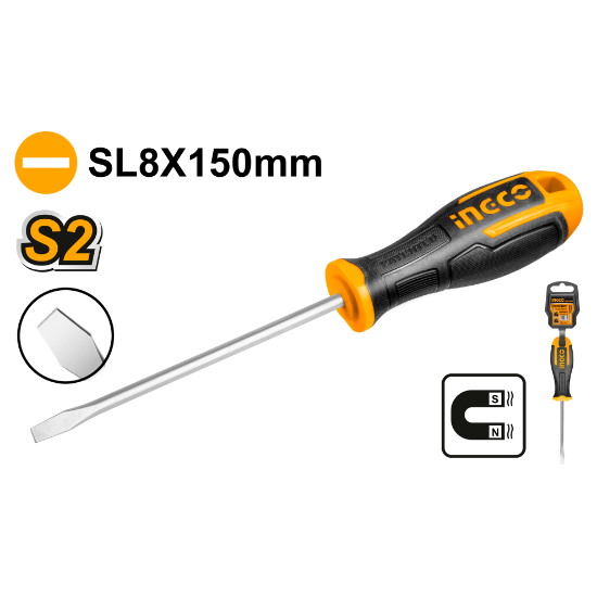 INGCO HS688150 Slotted Screwdriver SL8 8.0x150mm S2
