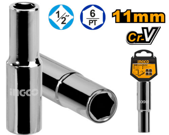 INGCO Deep Socket 11mm 1/2in Drive 6-Point HHAST12113L