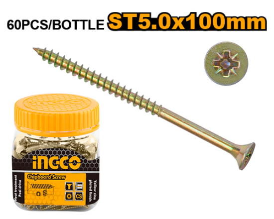 INGCO HWBS5010011 Yellow Wood Screws Phillips ST5.0x100mm 60 Pcs